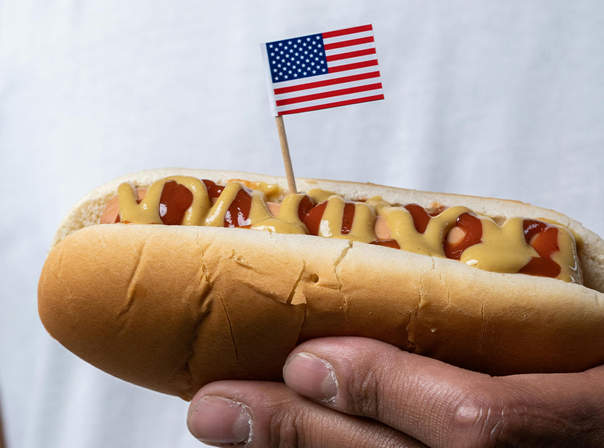 Hot dog with American flag pick